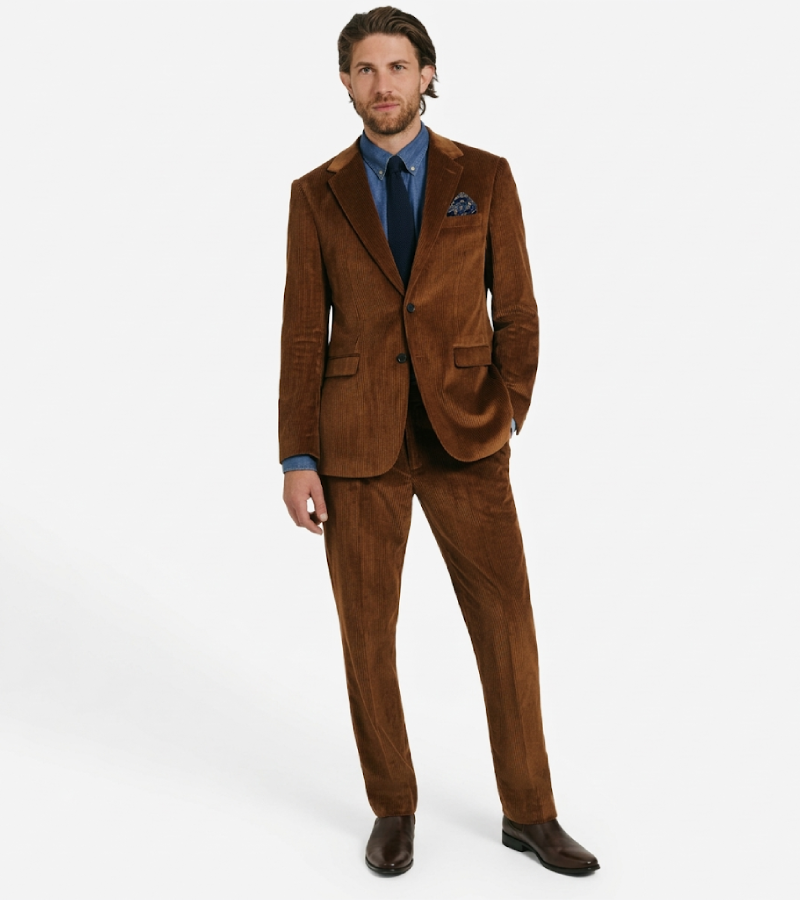 Bromley Solid Brown Corduroy Suit Front