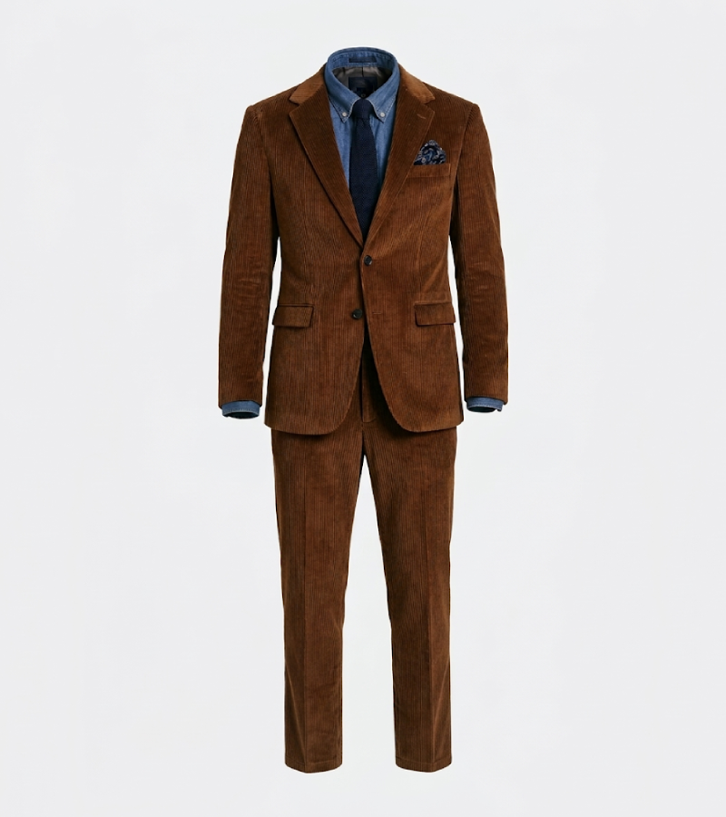 Bromley Solid Brown Corduroy Suit