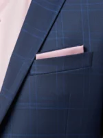 SuitsHeritage Men’s Check Blue Slim Fit 2 Piece Suit Chest Pocket