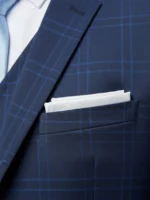 SuitsHeritage Men’s Blue Plaid Relaxed Fit 3 Piece Suit Chest Pocket