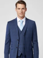SuitsHeritage Men’s Blue Plaid Relaxed Fit 3 Piece Suit Close up