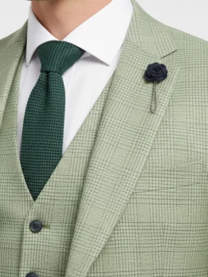SuitsHeritage Men’s Check Sage Green Regular Fit 3 Piece Suit Main Collar
