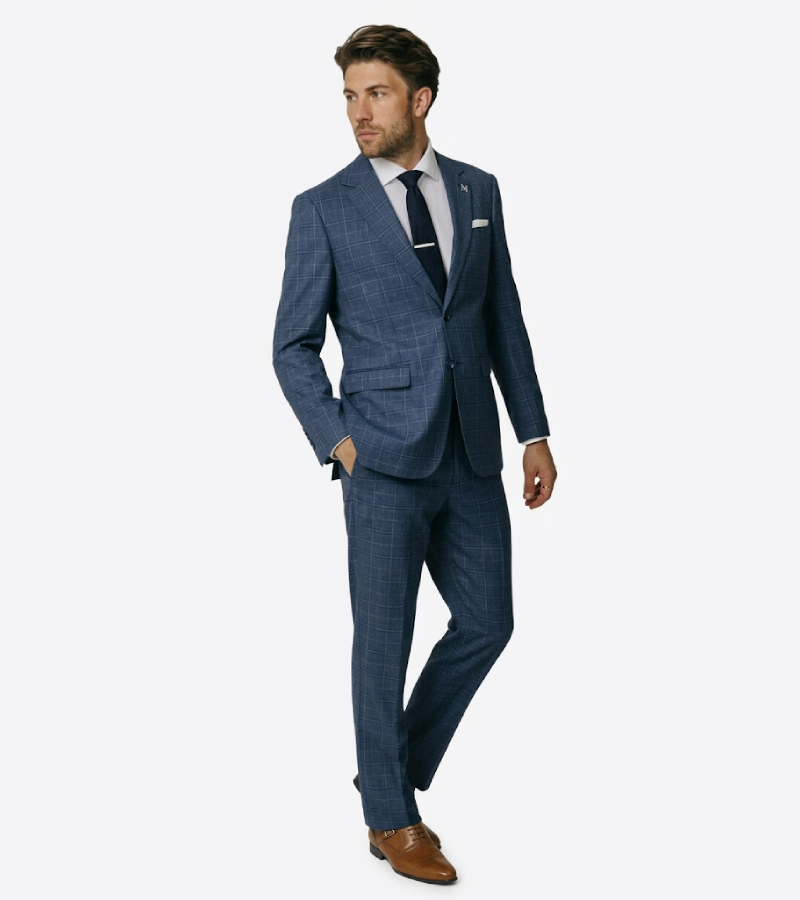 Eastford Check Blue Polyester Suit Front