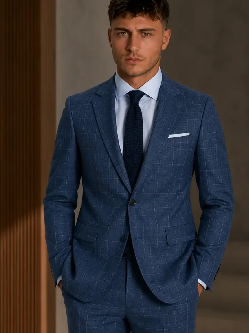 Eastford Check Blue Polyester Suit Model