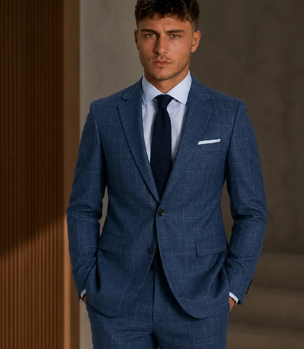 Eastford Check Blue Polyester Suit Model Eastford Check Blue Polyester Suit Model
