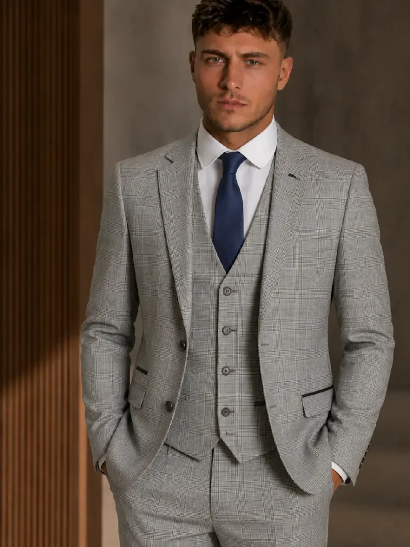 Eastford Check Light Grey Polyester Suit Model
