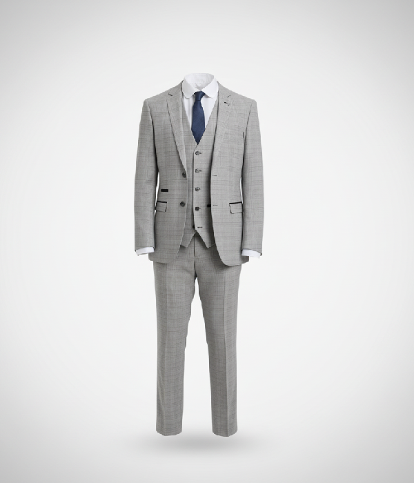 Eastford Check Light Grey Polyester Suit