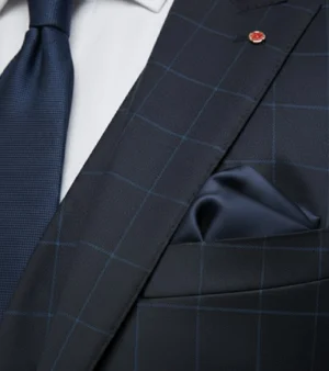 Eastford Check Navy Polyester Suit Collar