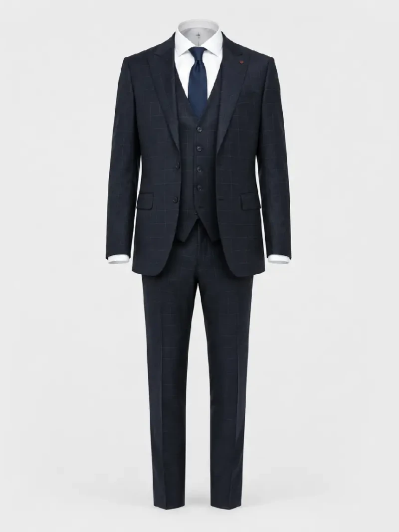 Eastford Check Navy Polyester Suit Ghost Mannequin