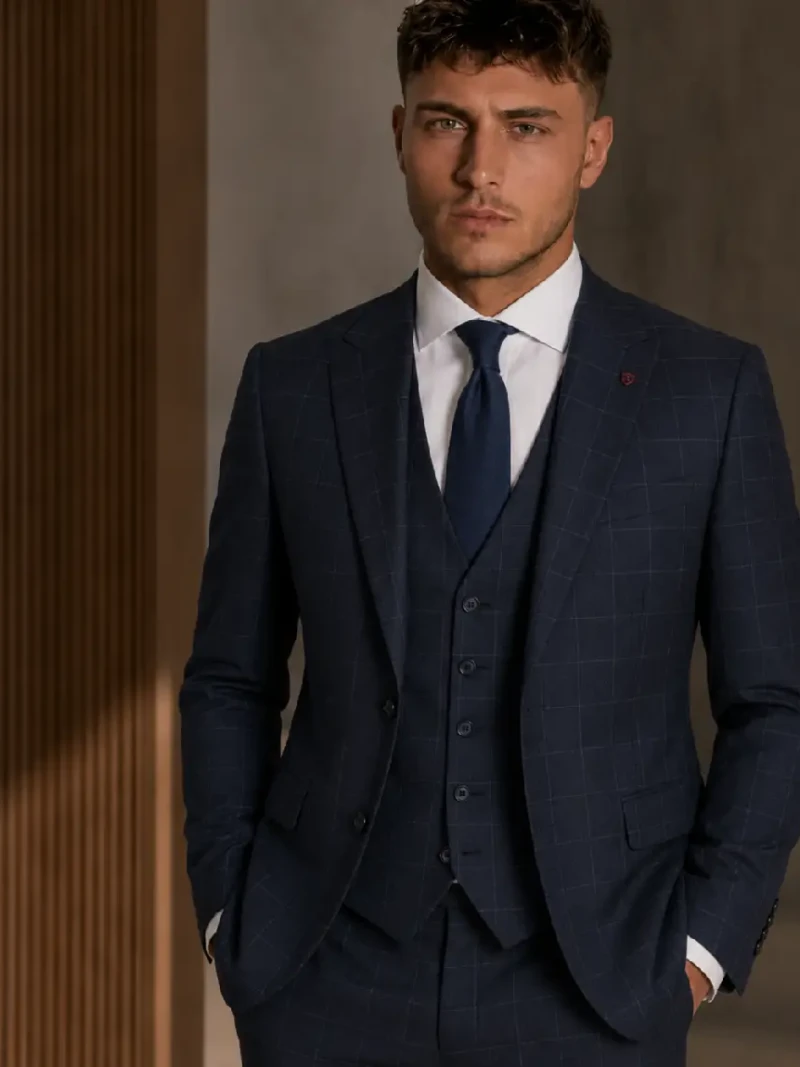 Eastford Check Navy Polyester Suit Model