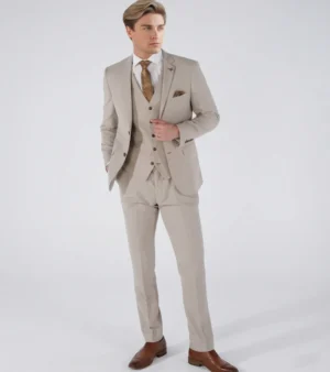 Eastford Polyester Bridseye Beige Suit Front