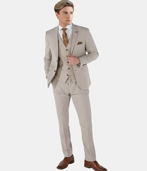 Eastford Polyester Bridseye Beige Suit Front