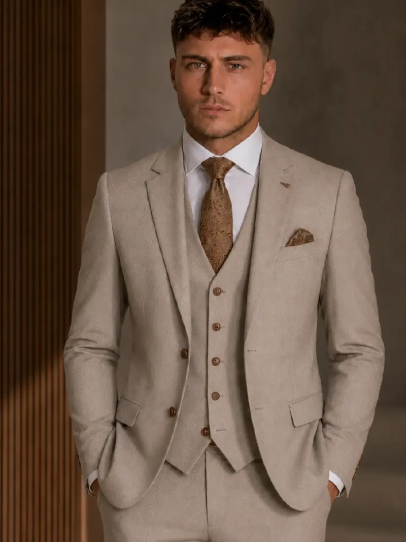 Eastford Polyester Bridseye Beige Suit Model