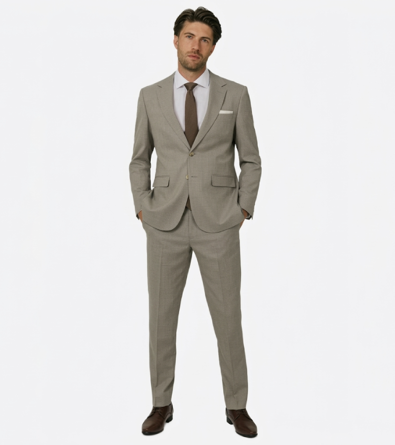 Eastford Polyester Check Beige Suit Front