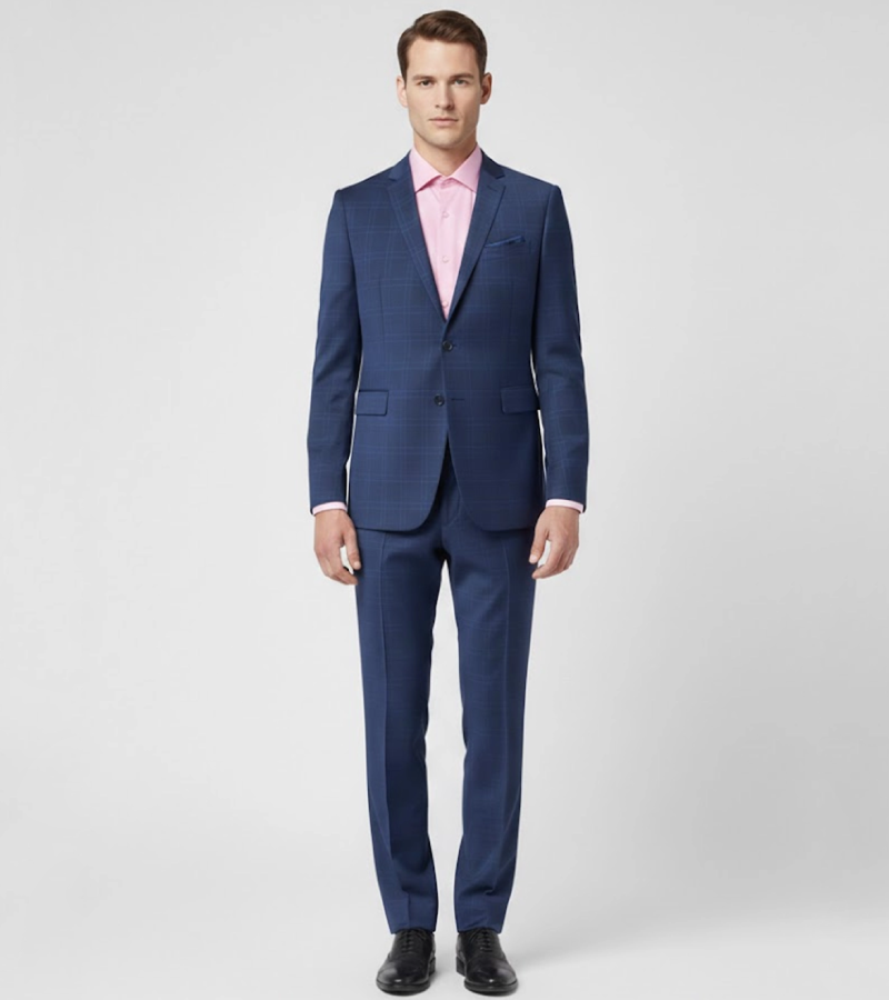 Eastford Polyester Check Blue Suit Front