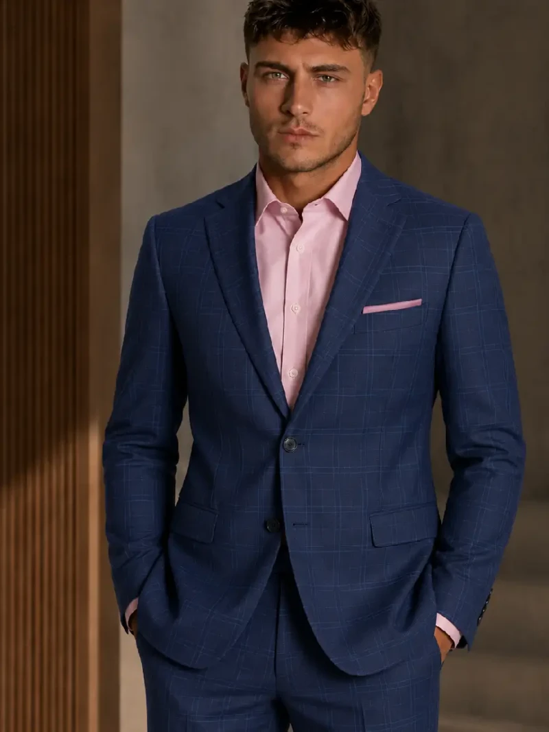 Eastford Polyester Check Blue Suit Model