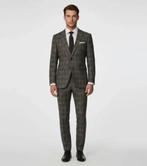 Eastford Polyester Check Brown Suit Front