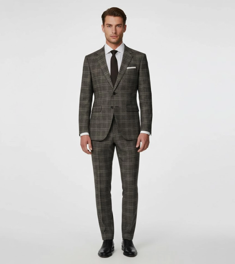 Eastford Polyester Check Brown Suit Front