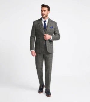 Eastford Polyester Check Charcoal Suit Front