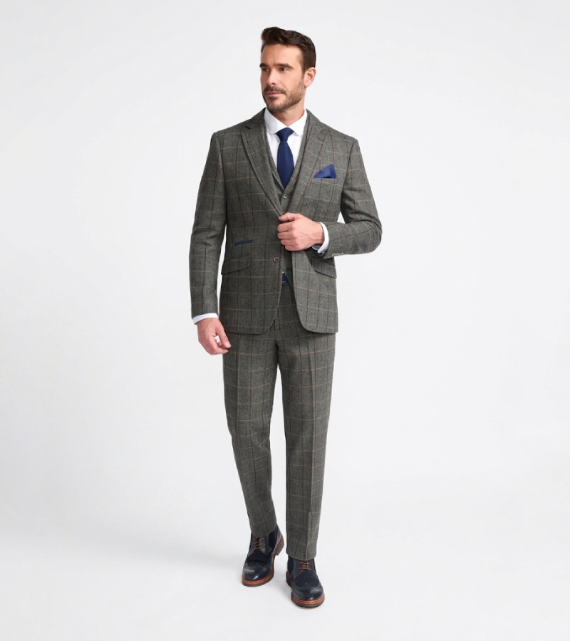 Eastford Polyester Check Charcoal Suit Front