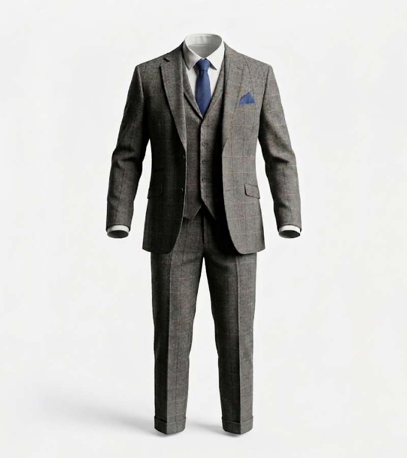 Eastford Polyester Check Charcoal Suit
