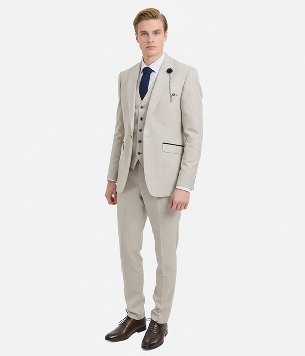 Eastford Polyester Check Cream Suit Front