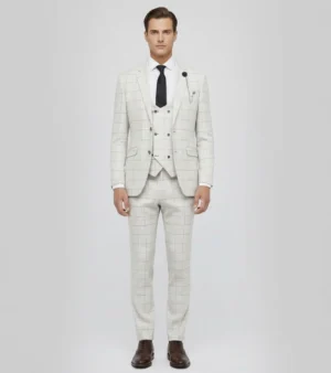 Eastford Polyester Check Light Grey Suit Front