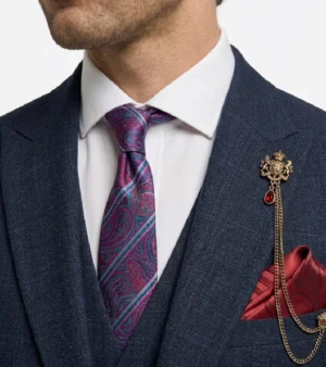 Eastford Polyester Check Navy Suit Collar