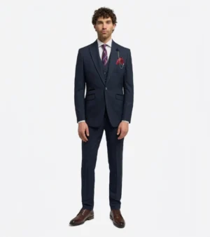 Eastford Polyester Check Navy Suit Front