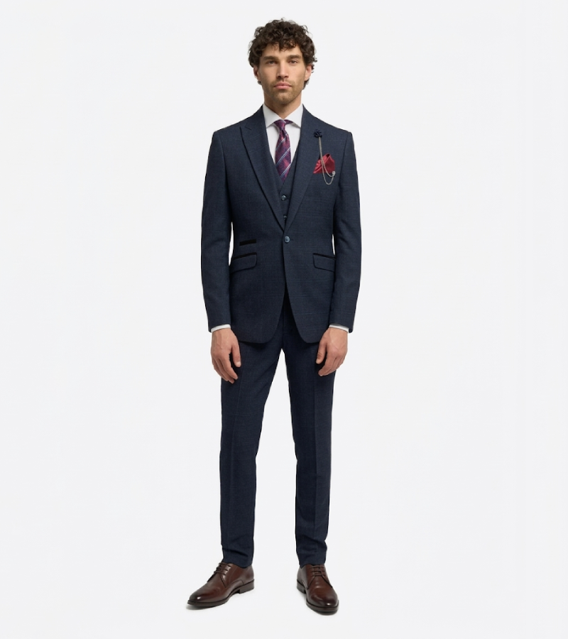 Eastford Polyester Check Navy Suit Front