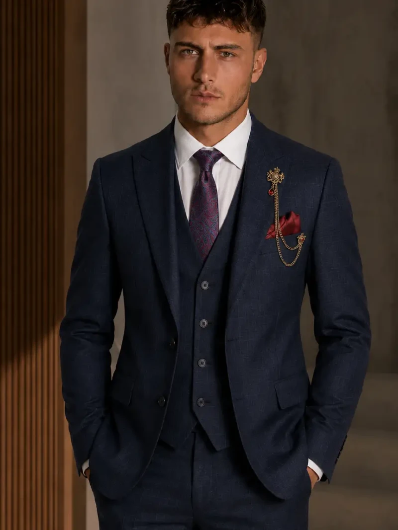 Eastford Polyester Check Navy Suit Model