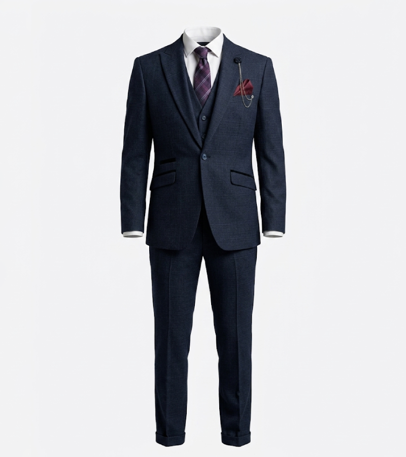 Eastford Polyester Check Navy Suit