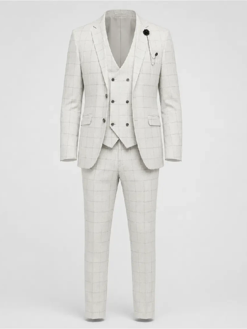 Eastford Polyester Check Off White Suit Ghost Mannequin