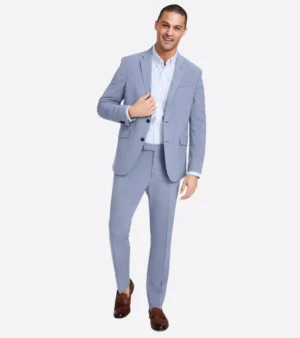 Eastford Polyester Houndstooth Light Blue Suit Front