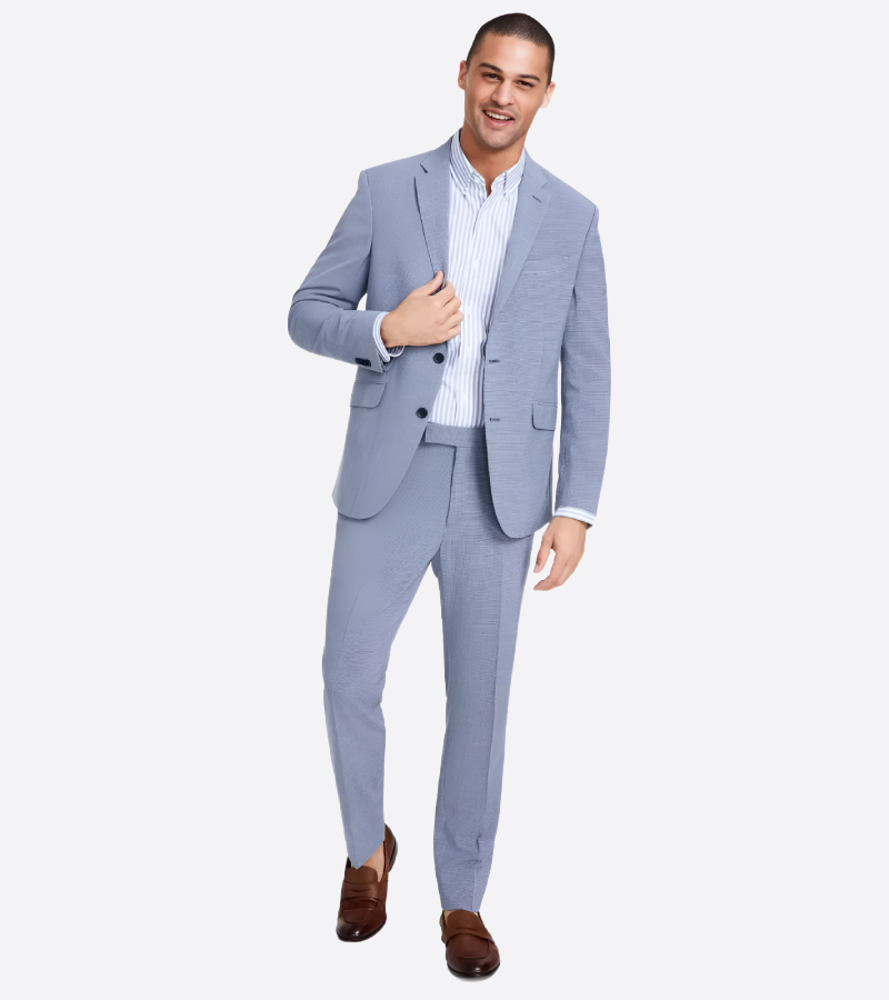 Eastford Polyester Houndstooth Light Blue Suit Front