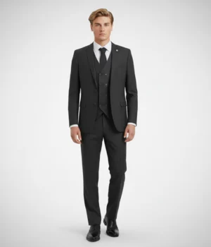 Eastford Polyester Pinstripe Black Suit Front