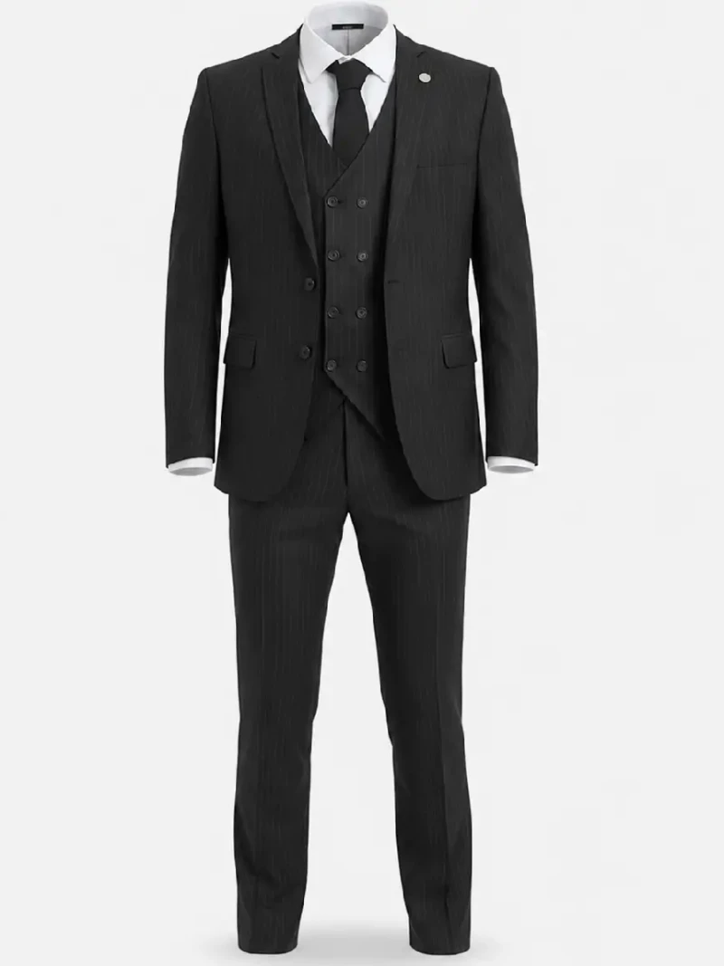 Eastford Polyester Pinstripe Black Suit Ghost Mannequin