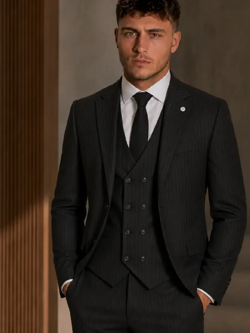 Eastford Polyester Pinstripe Black Suit Model