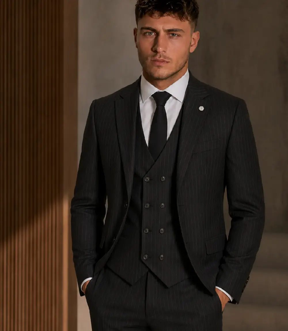 Eastford Polyester Pinstripe Black Suit Model Eastford Polyester Pinstripe Black Suit Model