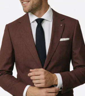 Eastford Polyester Plaid Maroon Suit Closeup