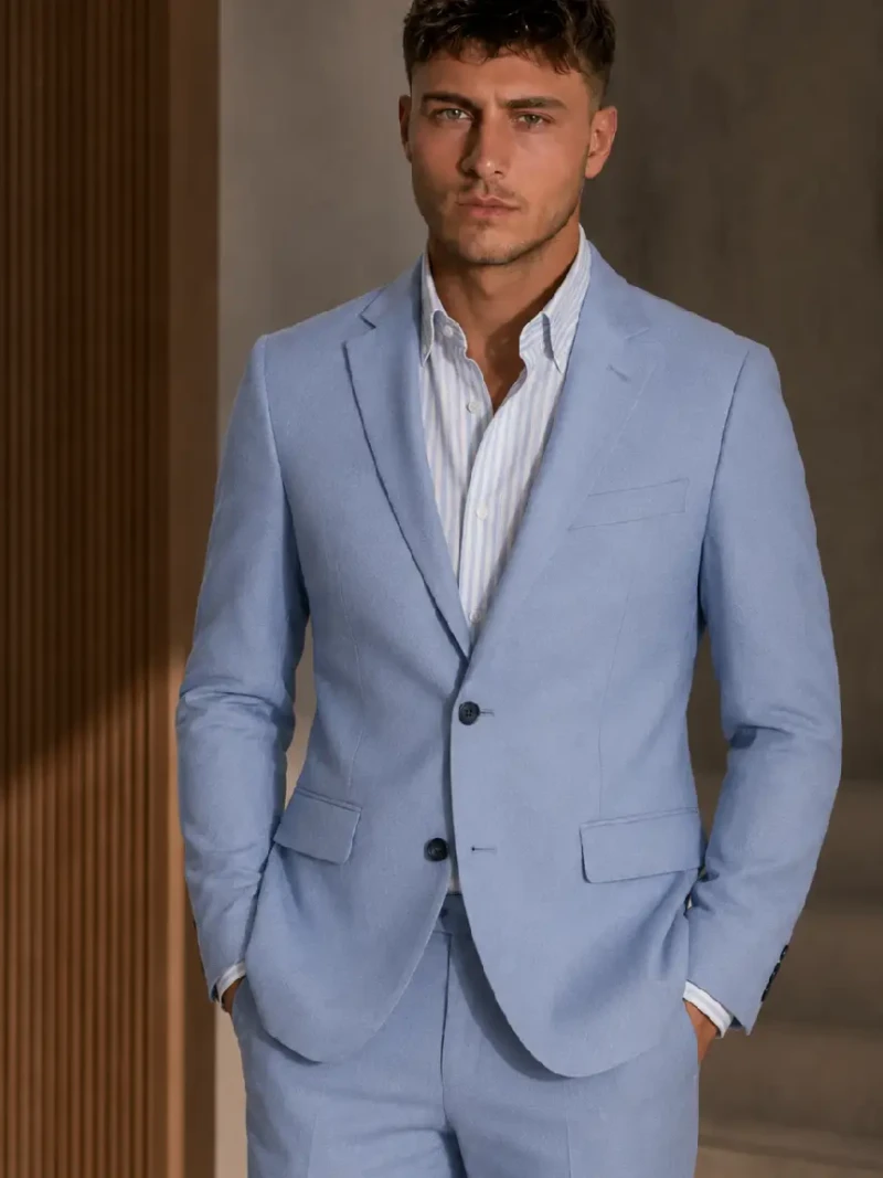 Eastford Polyester Plain Light Blue Suit Model