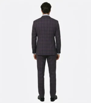 Eastford Polyester Windowpane Burgundy Suit Back