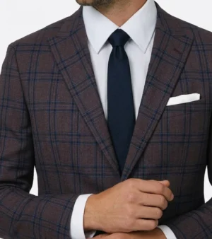 Eastford Polyester Windowpane Burgundy Suit Closeup
