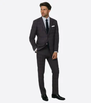 Eastford Polyester Windowpane Burgundy Suit Front