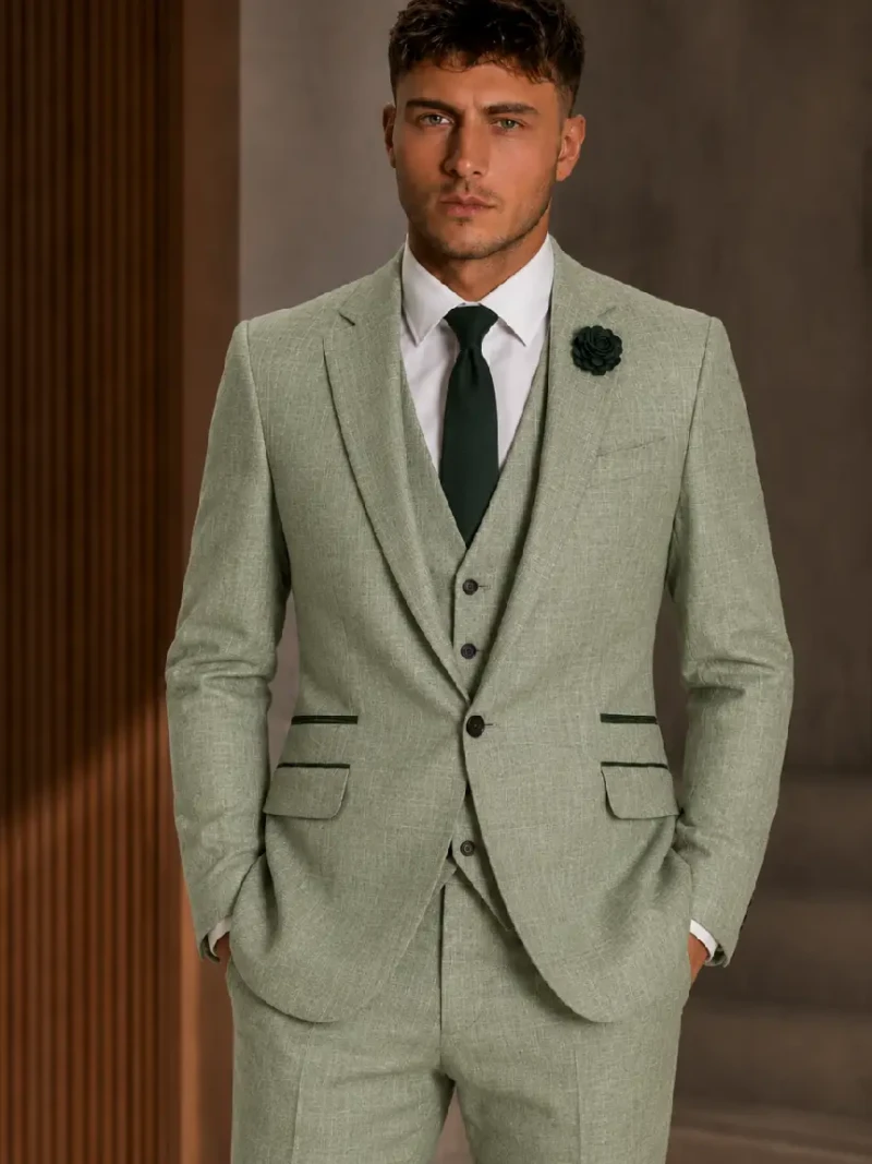 Fairmont Linen Textured Sage Green Suit Model