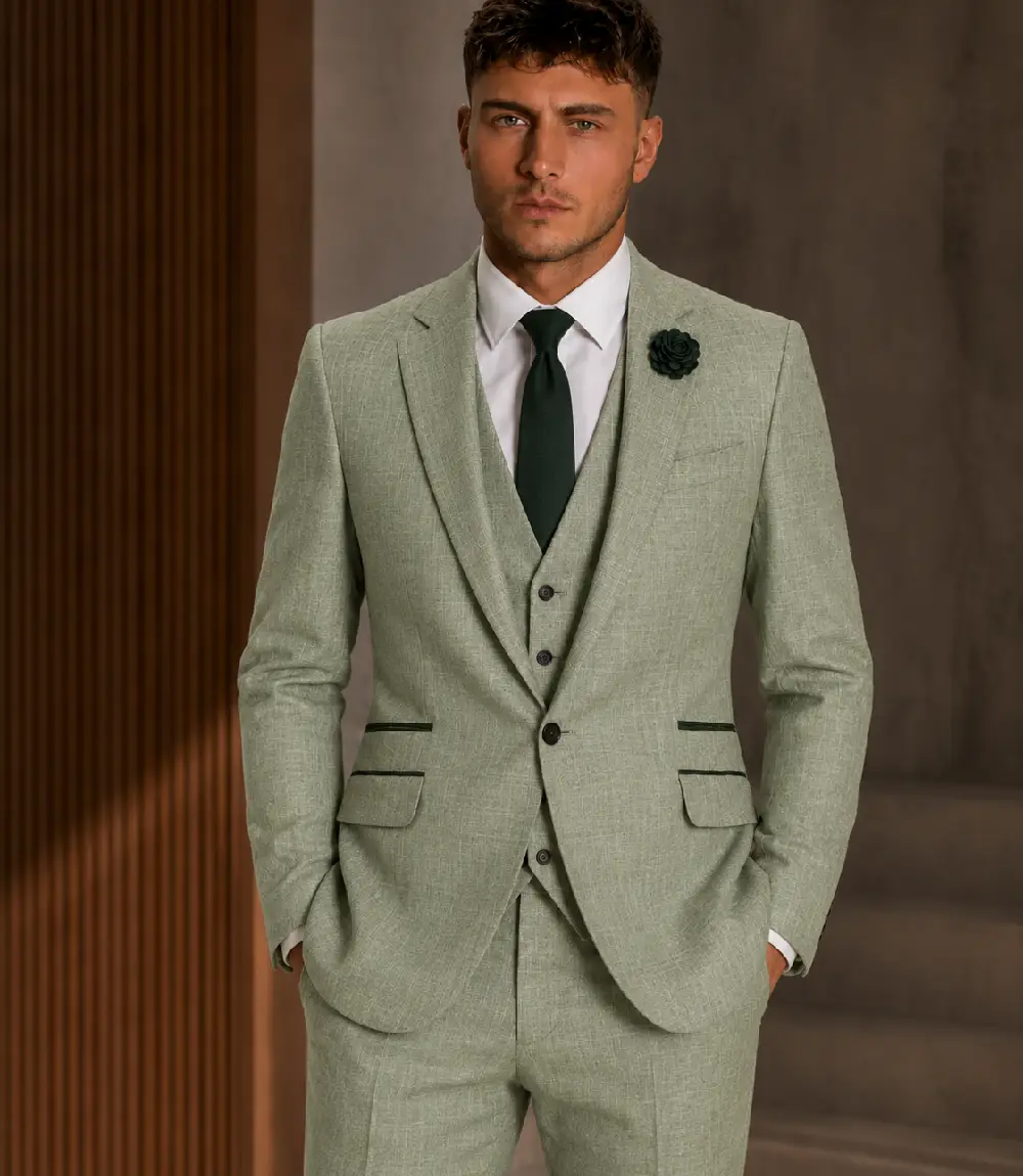 Fairmont Linen Textured Sage Green Suit Model Fairmont Linen Textured Sage Green Suit Model