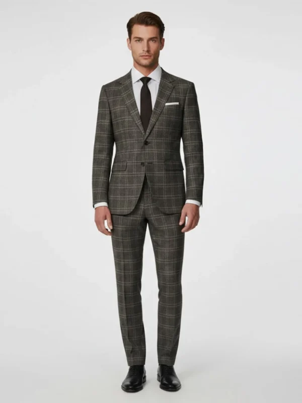 SuitsHeritage Men’s Check Brown Slim Fit 2 Piece Suit Main Front