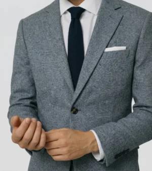 Harrington Tweed Donegal Dark Grey Suit Closeup