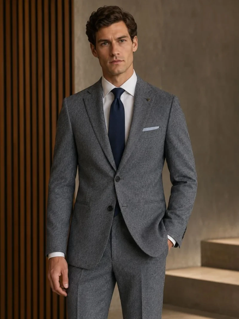 Harrington Tweed Donegal Dark Grey Suit Model