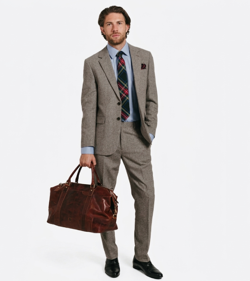 Harrington Wool Herringbone Beige Suit Front